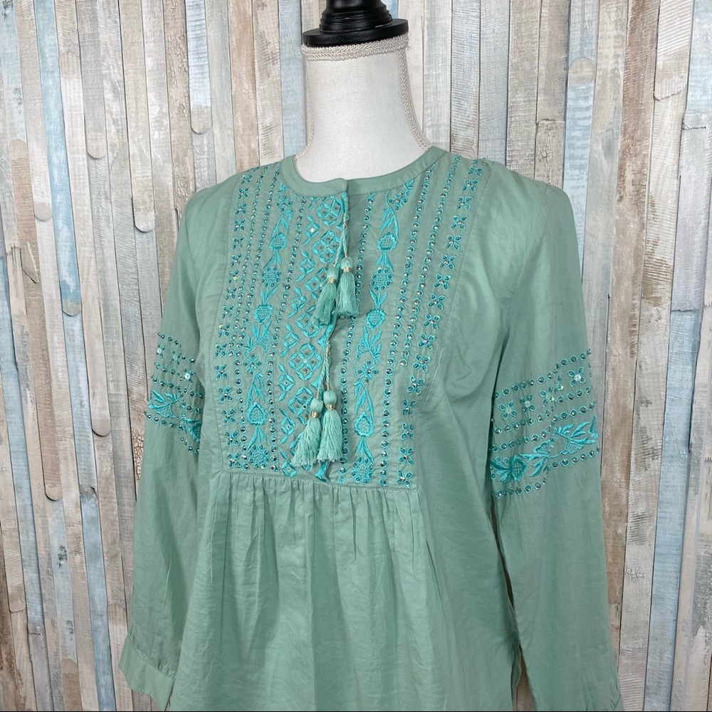 Soft Surroundings XS Embroidered Sequined Tassel Picturesque Blouse Top Boho - Picture 4 of 9